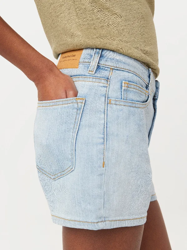 The Stevie Tapered Denim Short in Bleached Blue