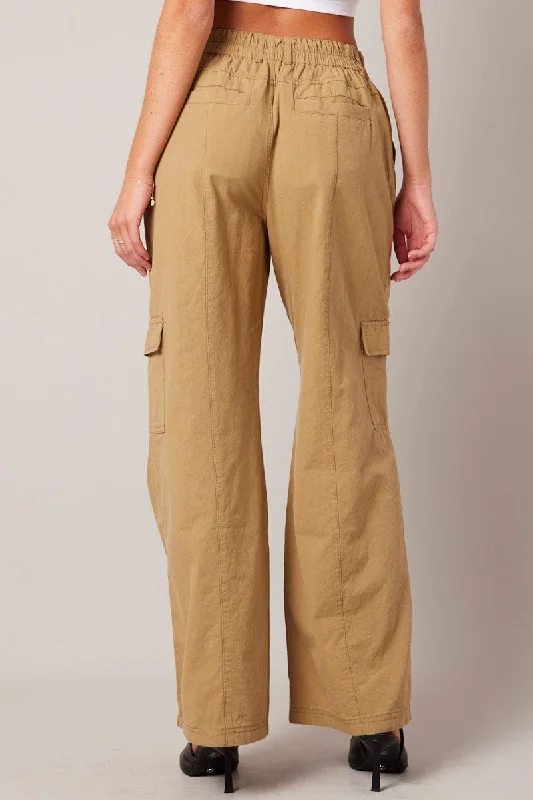 Beige Cargo Pants Mid Rise