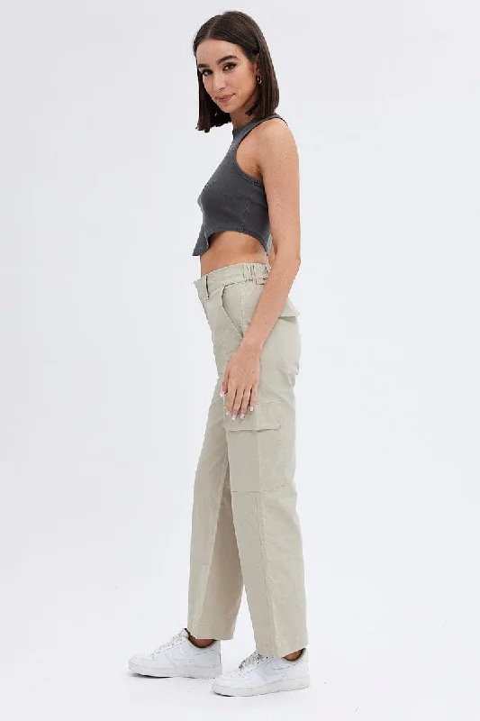 Beige Cargo Pants Mid Rise Carpenter