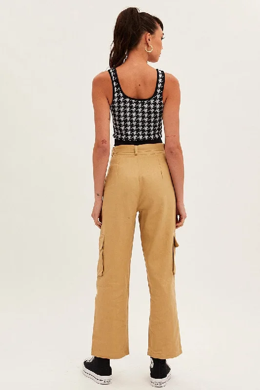 Beige Cargo Pants Relaxed Wide Leg