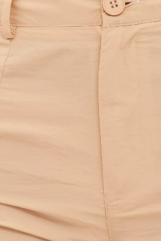 Beige High Rise Wide Leg Cargo Pants