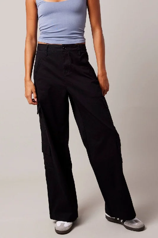 Black Cargo Pants Mid Rise