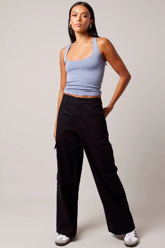 Black Cargo Pants Mid Rise