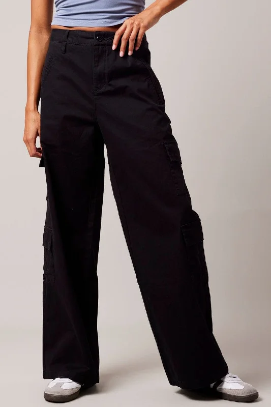 Black Cargo Pants Mid Rise