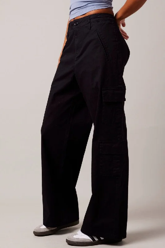 Black Cargo Pants Mid Rise