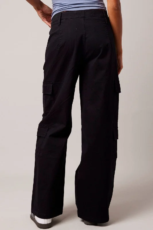 Black Cargo Pants Mid Rise