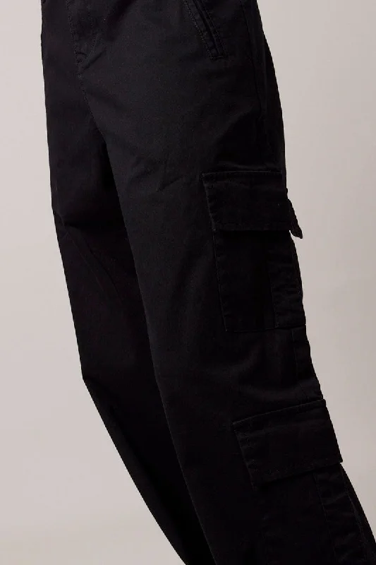 Black Cargo Pants Mid Rise