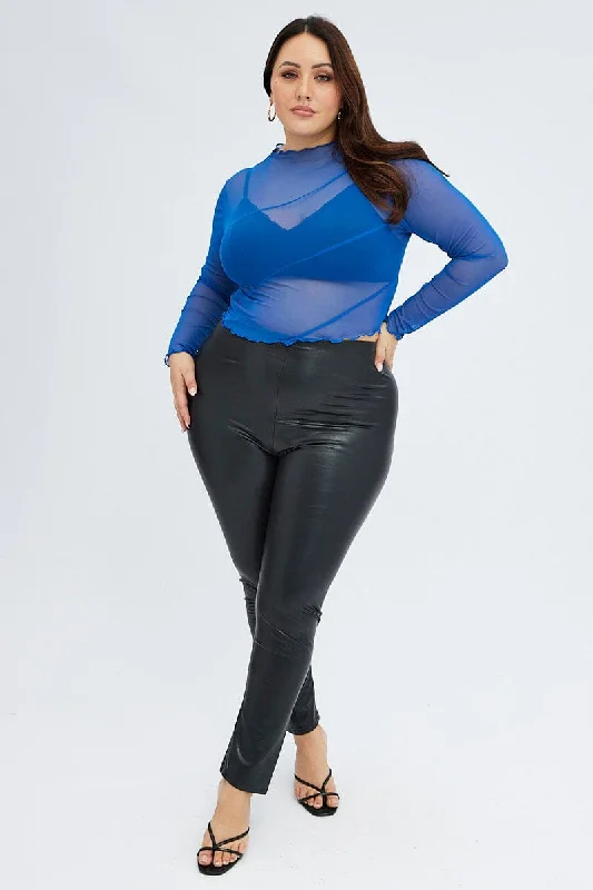 Black Sculpting Legging Faux Leather Pull On Full Length