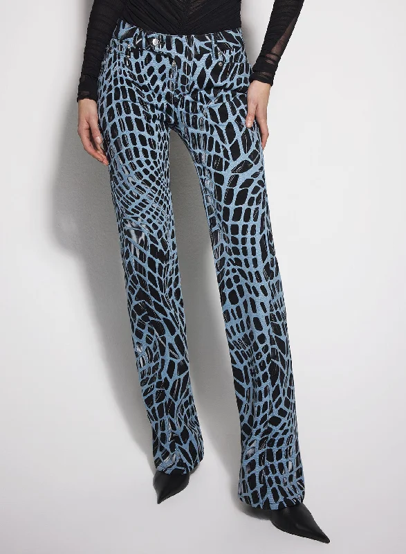 black velvet print straight leg jeans