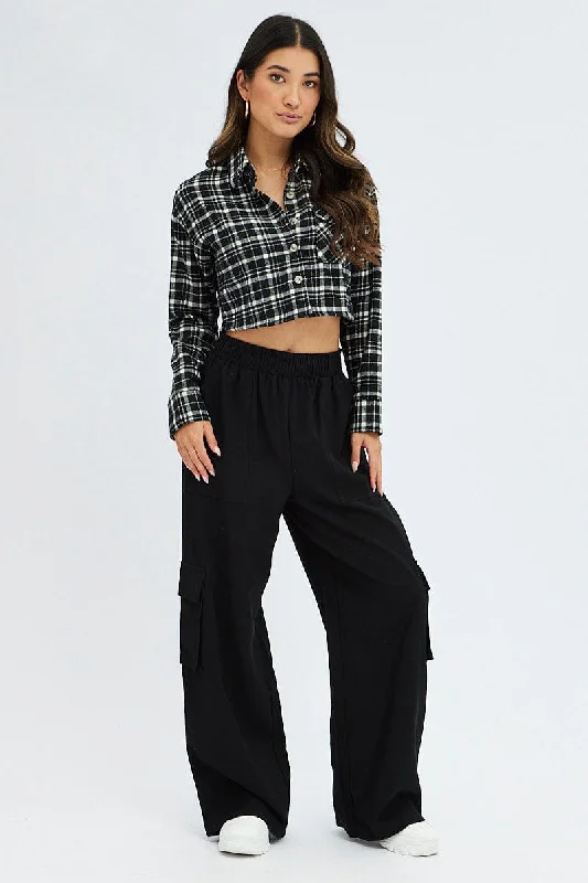 Black Wide Leg Pants High Rise Cargo