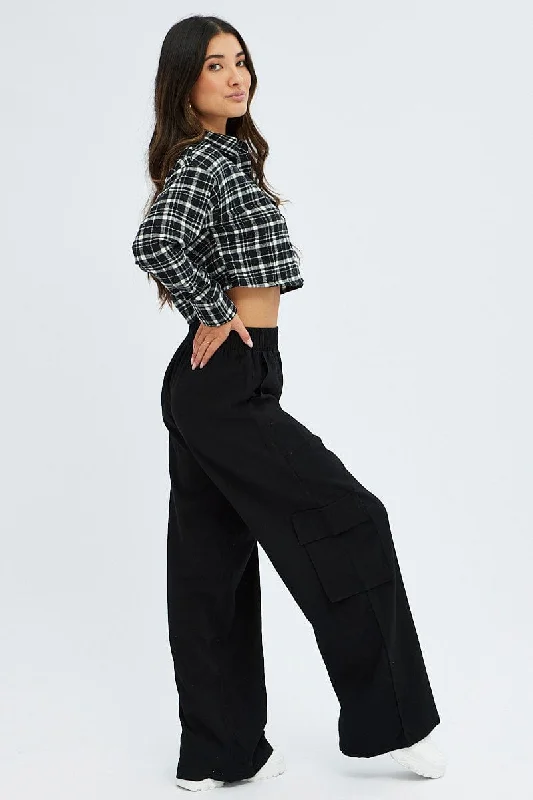 Black Wide Leg Pants High Rise Cargo