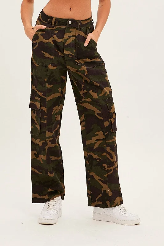 Green Camoflage Cargo Pants Relaxed