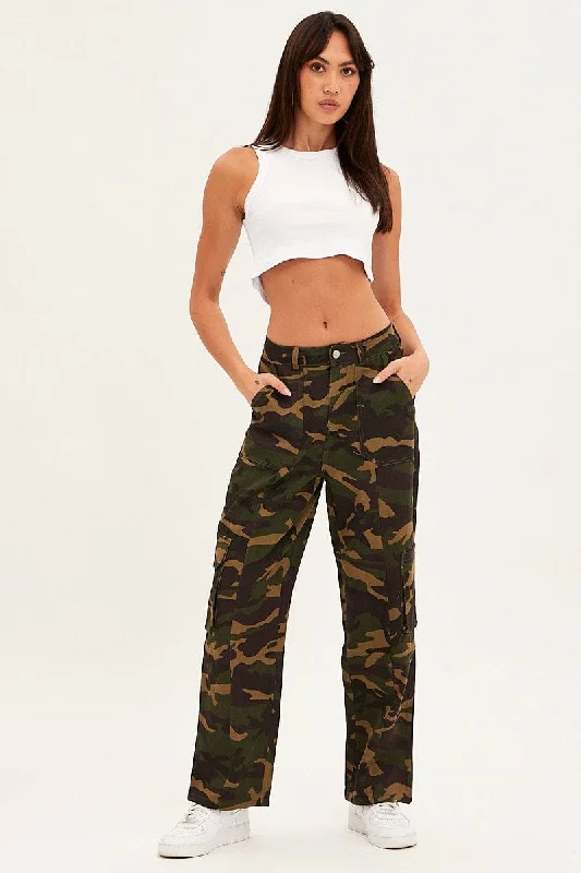 Green Camoflage Cargo Pants Relaxed