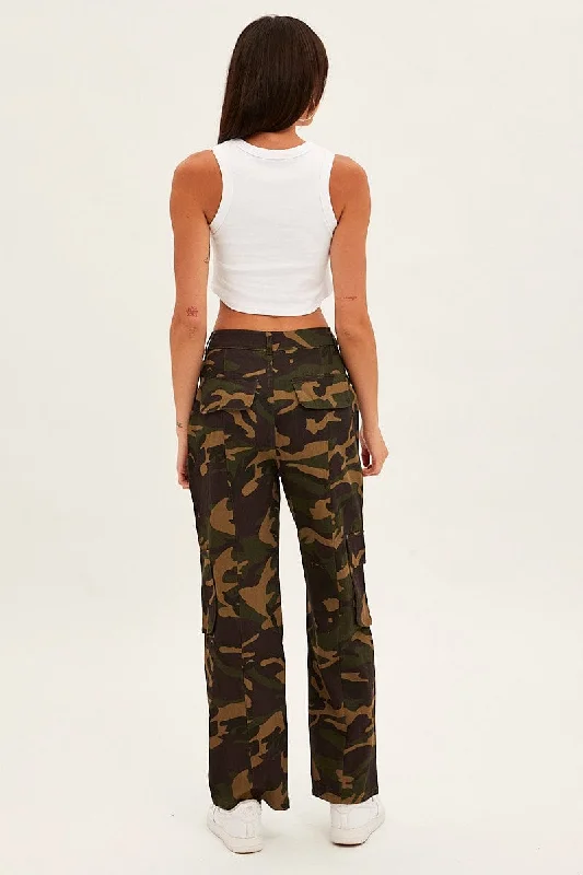 Green Camoflage Cargo Pants Relaxed