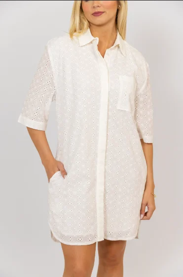 Harper Eyelet Pocket Shirt Dress