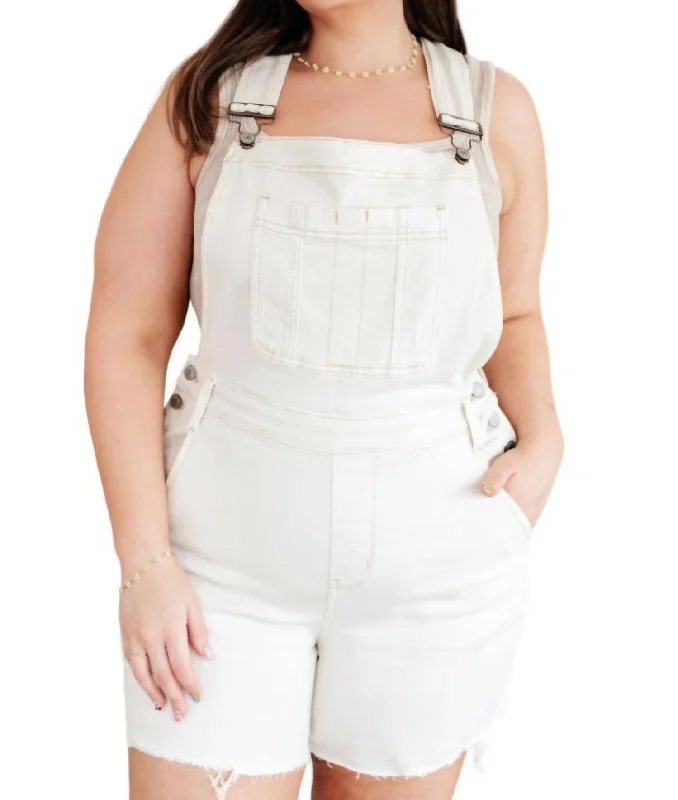 High Rise Garment Dyed Cutoff Shortalls In Ecru