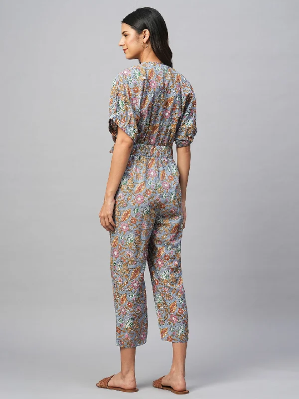 Women's Cotton Blue Regular Fit Jumpsuit