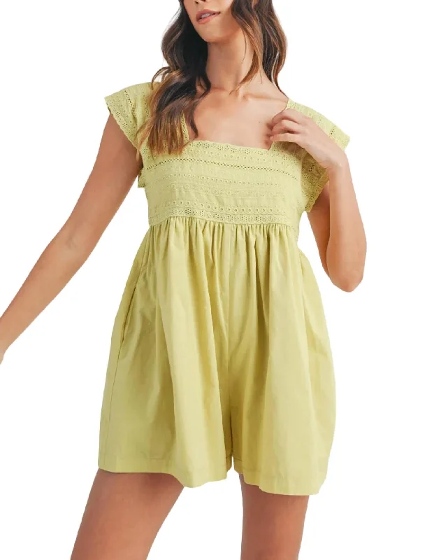 Lace Trim Romper In Kiwi