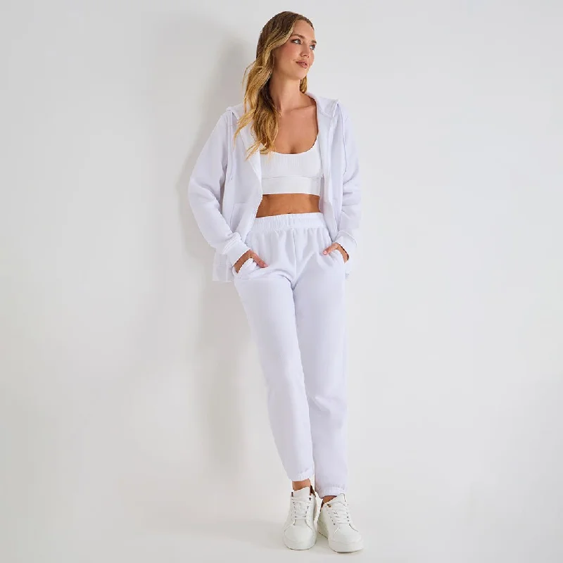 Ladies White Zip Pocket Jogger