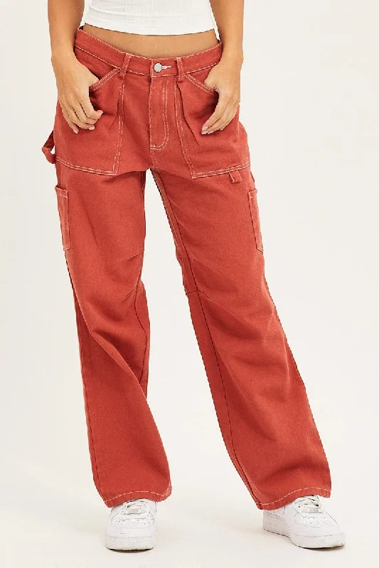 Orange Cargo Pants Mid Rise Carpenter