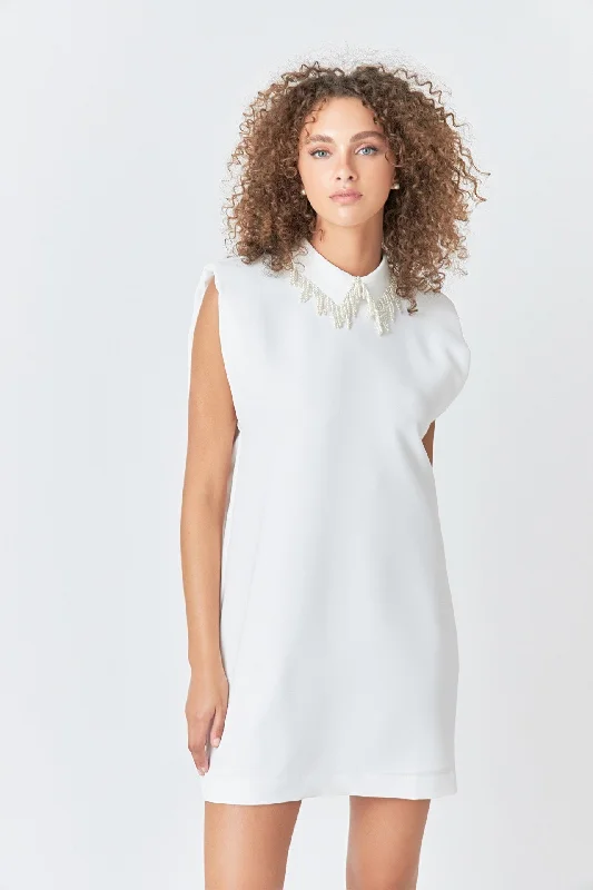 Pearl Collar Sleeveless Mini Dress