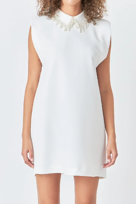 Pearl Collar Sleeveless Mini Dress