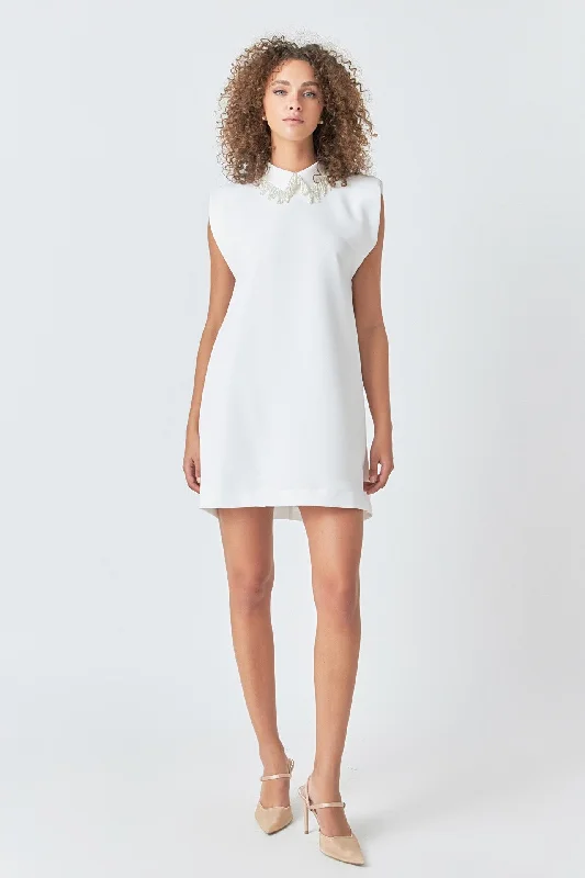 Pearl Collar Sleeveless Mini Dress