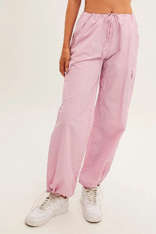 Pink Cargo Parachute Pants