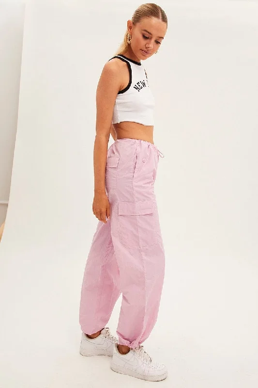 Pink Cargo Parachute Pants