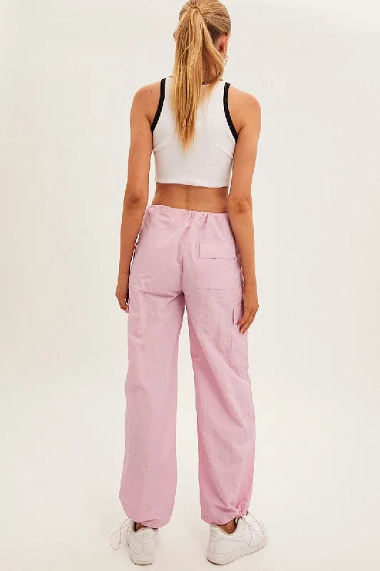 Pink Cargo Parachute Pants