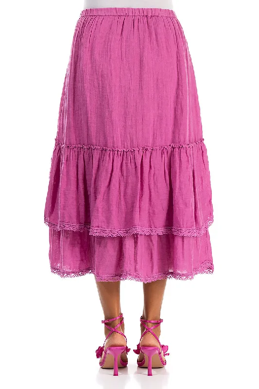 Ruffled Wild Berry Gauze Linen Skirt