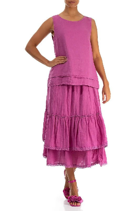 Ruffled Wild Berry Gauze Linen Skirt