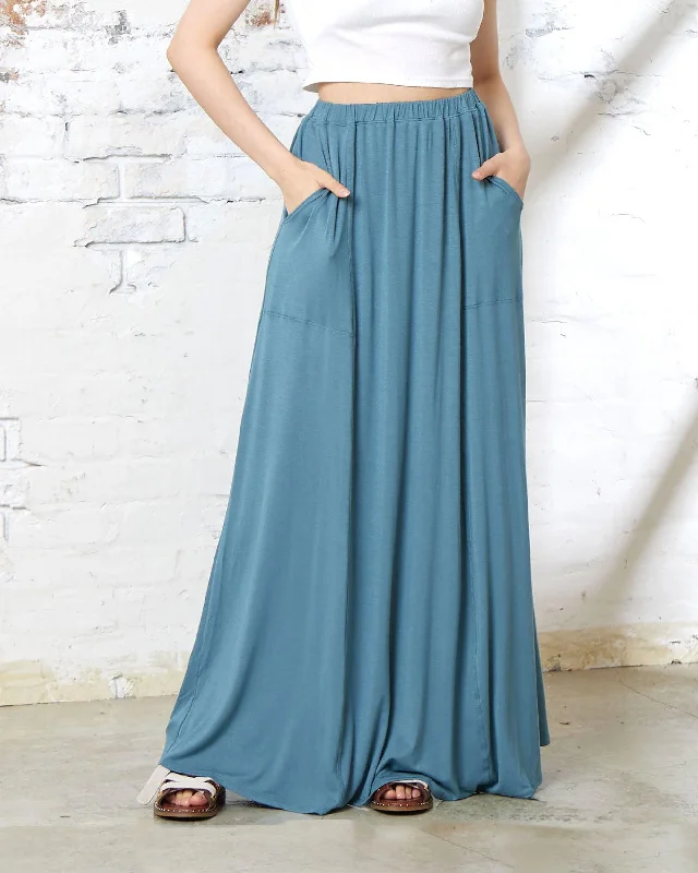 Soft Lightweight Flowy Maxi Skirt - Vintage Blue