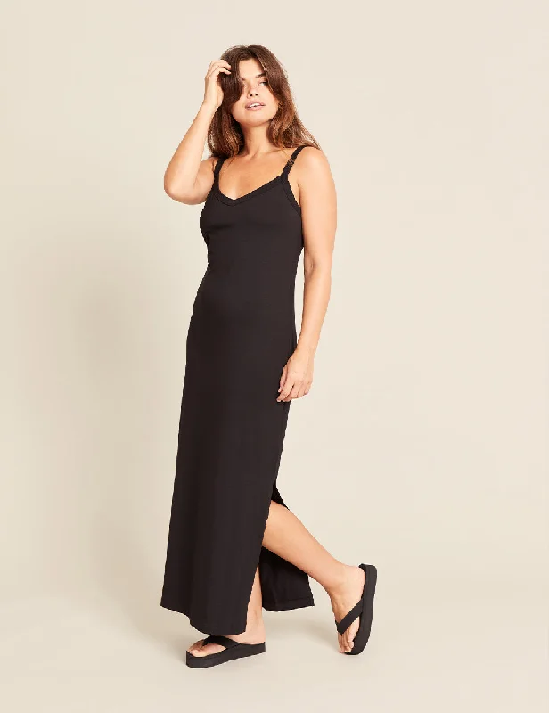 V-Neck Slip Dress - Black