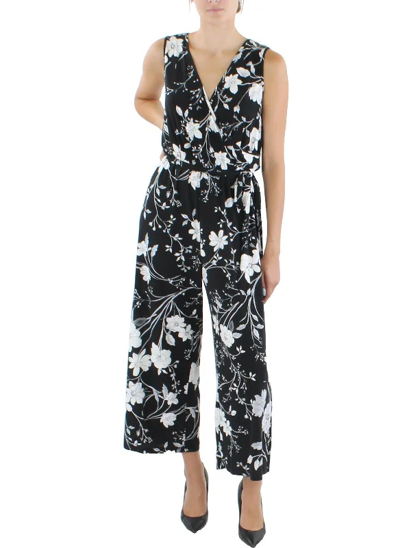 Womens Cropped Wide Leg Jumpsuit