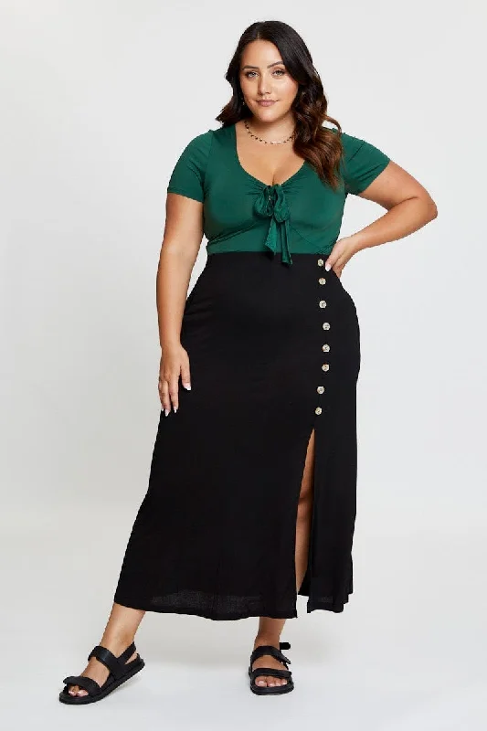 Black Button Midi Skirt