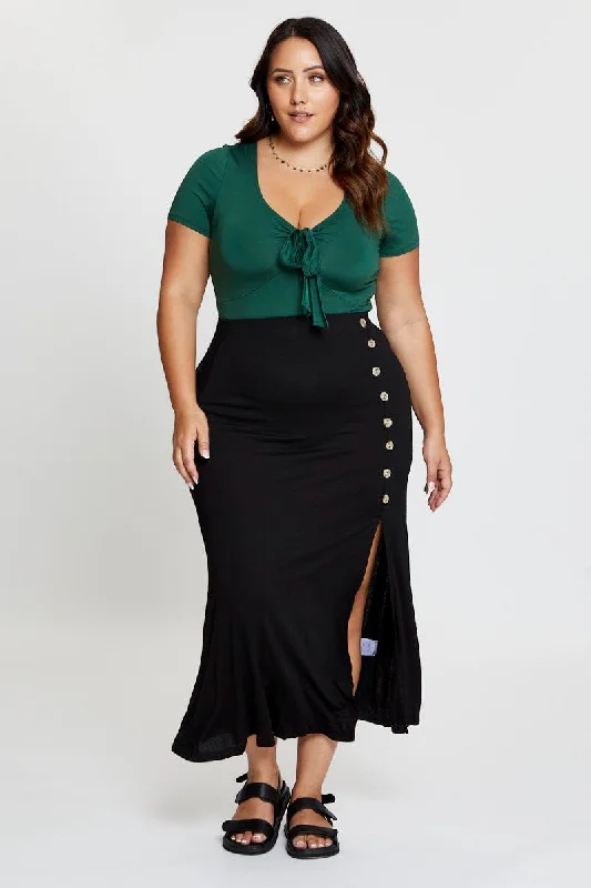 Black Button Midi Skirt