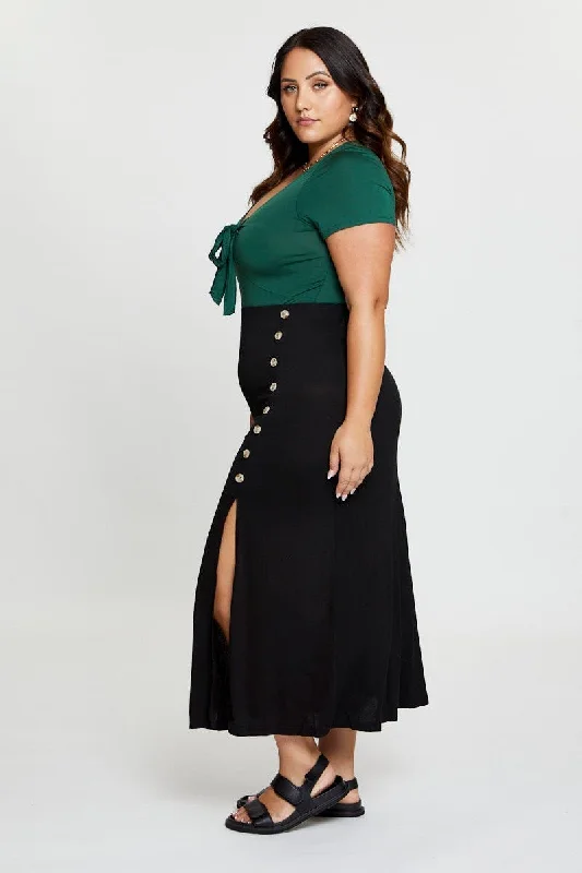 Black Button Midi Skirt