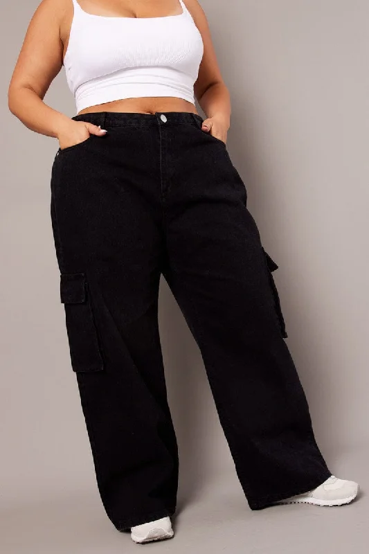 Black Cargo Jeans High Rise