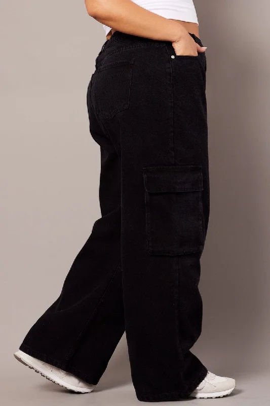 Black Cargo Jeans High Rise