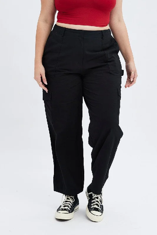 Black Cargo Pants High Rise