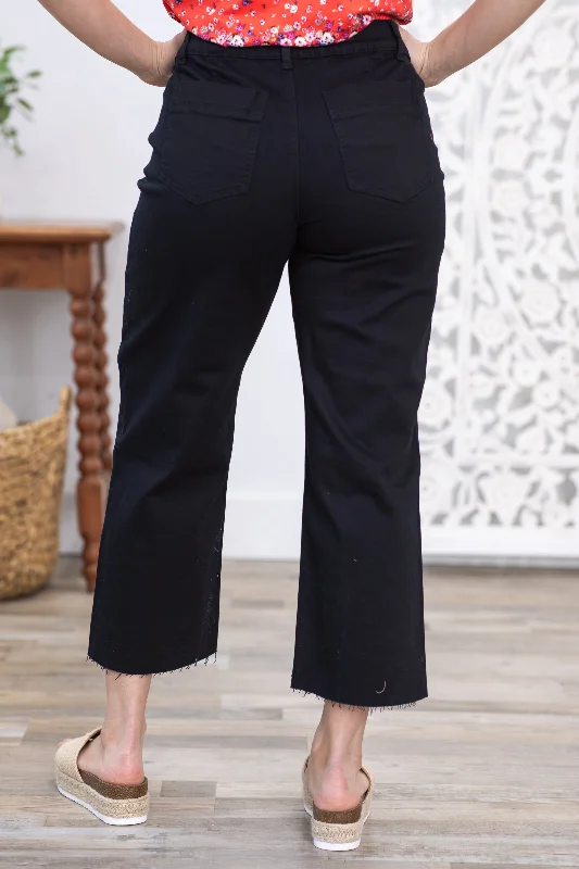 Black Cropped Wide Leg Stretch Pants