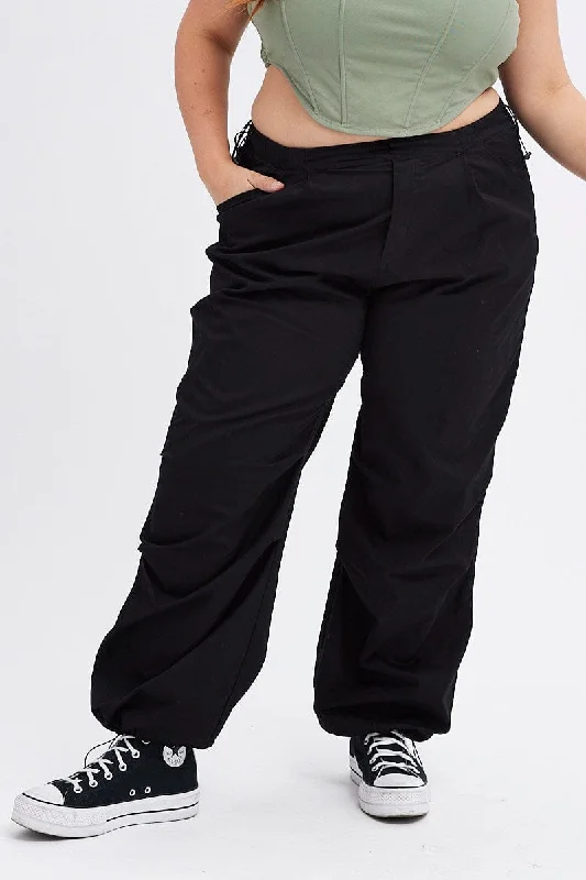 Black Parachute Cargo Pants Low Rise