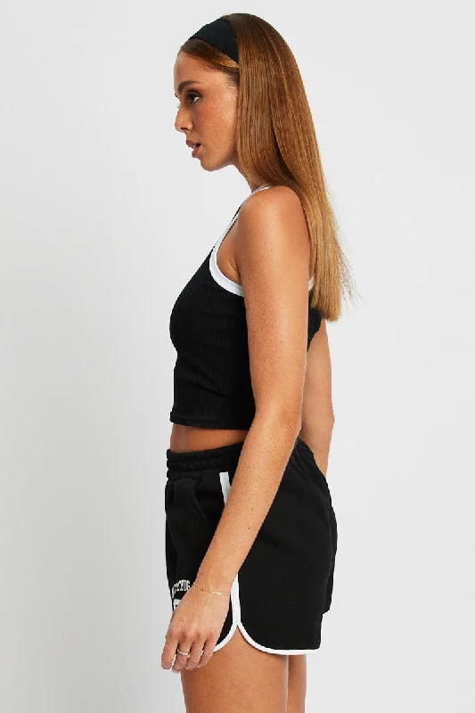 Black Track Shorts High Rise