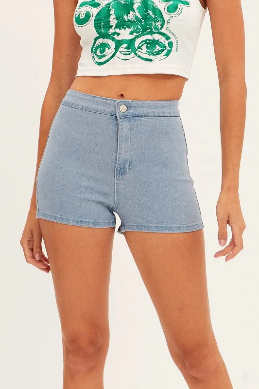 Blue Denim Shorts High Rise Skinny