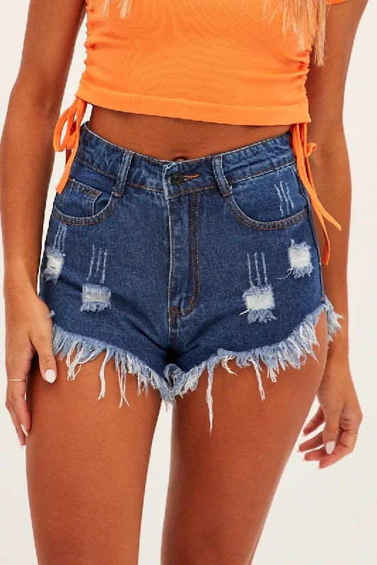 Blue Denim Shorts High Waist Ripped