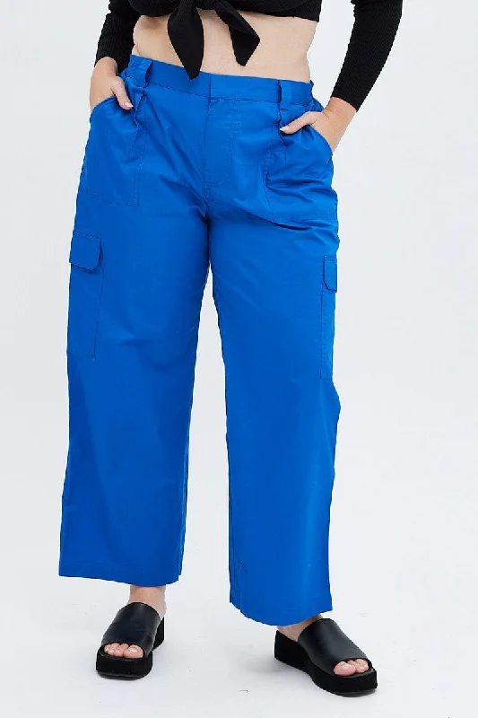 Blue Elastic Back Waist Cargo Pant