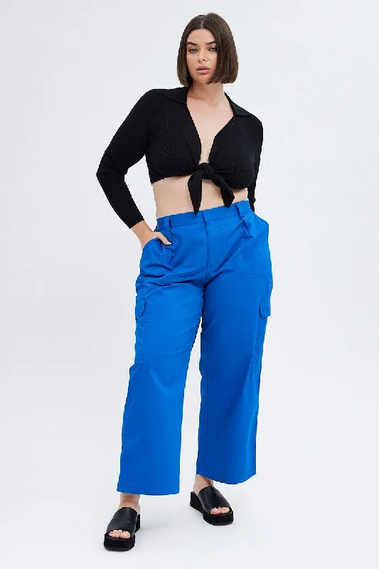 Blue Elastic Back Waist Cargo Pant