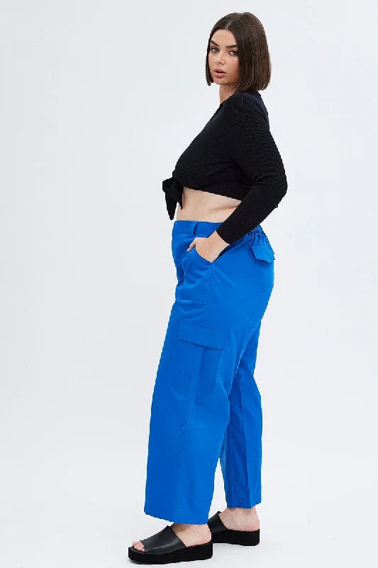 Blue Elastic Back Waist Cargo Pant