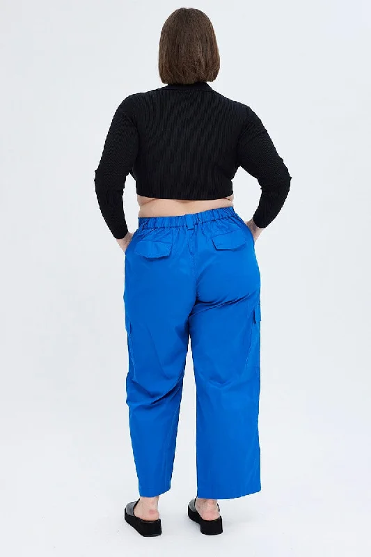 Blue Elastic Back Waist Cargo Pant